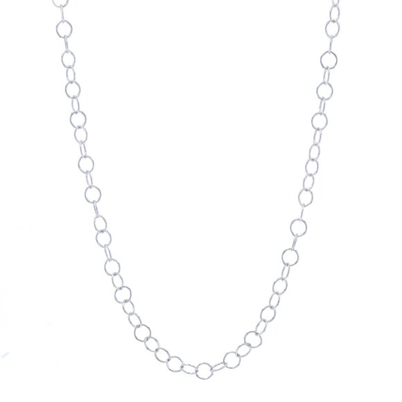 White Gold Round Link Chain Necklace 16 3/4" - 14k Narrow Rolo Italy